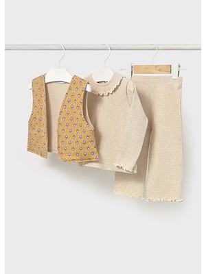 Mayoral Bej Kız Bebek 3 Parça Yelekli Takım 2593