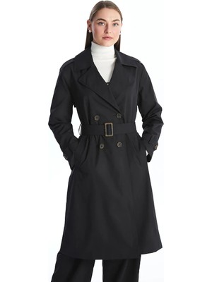 LC Waikiki Lcwaıkıkı Classic Siyah Kruvaze Yaka Kadın Trençkot