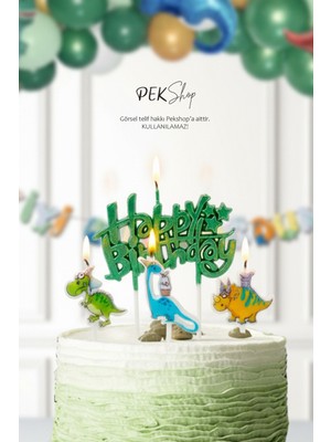 Pekshop Dinazor Tema Happy Birthday Mum Seti 4lü Ayıcık Tema Doğum Günü Pasta Mum Seti