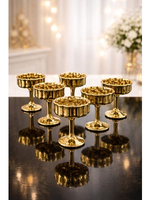Yzhome 6 Lı Gold Kaplama Cam Ayaklı Kahve Yanı Lokumluk Kahvaltılık Kase Sunumluk 50ML