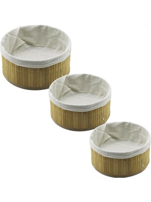 Ayder Timya 3 Boy Yuvarlak Bambu Kenar Organizer Sepet Ahşap Altlık - Bezli 21X25X28CM (TIMYA/GO1395)  199063