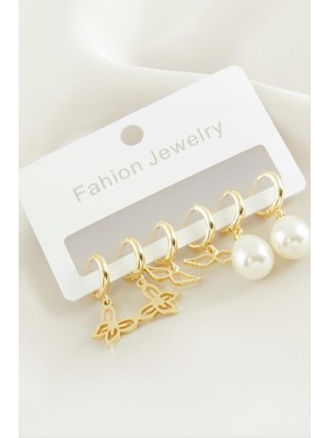 SHC4200 6 Adet Kanat Kelebek Taşlı Halka Küpe