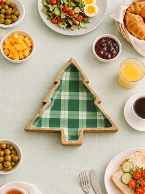 Zensori Çam Ağacı Formlu Kareli Dekoratif Servis Tabağı