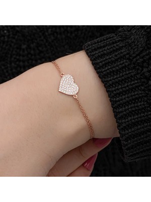 Erseyy 925 Ayar Gümüş Rose Kalp Kadın Bileklik