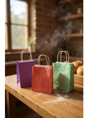 Hediyelik  Ambalaj Büküm Saplı Kağıt Çanta 25X12X31 25 Lİ Renkli