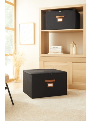 Ocean Home Textile Siyah Renk Jüt Destekli Kutu Hurç 48 x 40 x 30 cm