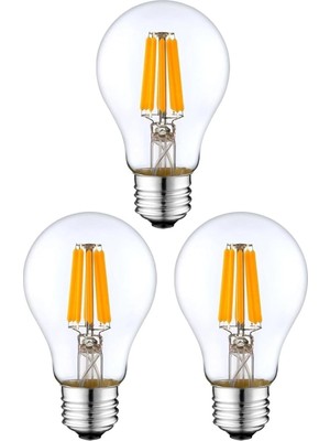 Rustik 4W A60 LED Filament Ampul E27 Sarı Işık Dekoratif Aydınlatma (3, Şeffaf Cam)