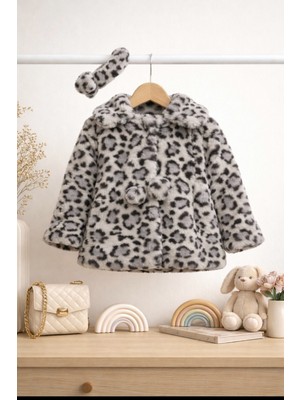 DeKuBaby Leopar Desenli - Bandanalı Peluş Kız Bebek-Çocuk Mont