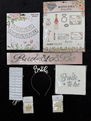 SırmalıHome 52 Parça Gümüş Bride To Be Set Pudra Kemer Metal Taç Bileklik Peçete Dövme Konuşma Balonu Banner