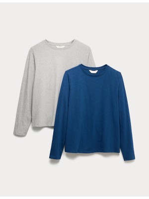 Marks & Spencer 2’li Pure Cotton Uzun Kollu Pijama Üstü