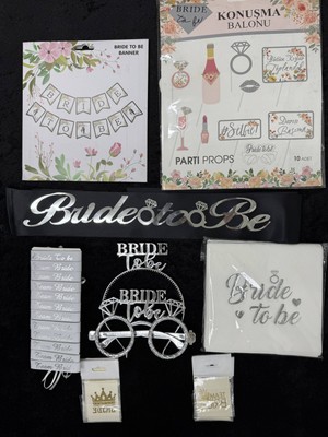 SırmalıHome 53 Parça Gümüş Bride To Be Set Siyah Kemer Taç Gözlük Bileklik Peçete Dövme Konuşma Balonu Banner