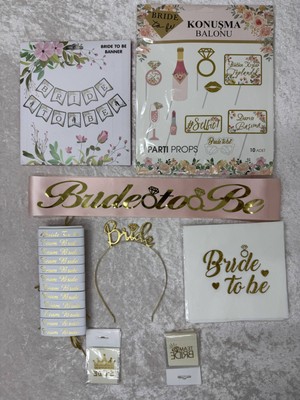 SırmalıHome 52 Parça Gold Bride To Be Set Pudra Kemer Metal Taç Bileklik Peçete Dövme Konuşma Balonu Banner