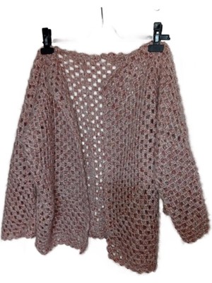 El@Ma El Örgüsü Tiftik Pudra Kırçıllı Altıgen Hırka