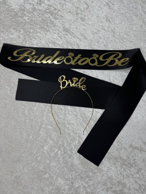 SırmalıHome 2 Parça Gold 'bride To Be' Yazılı Siyah Saten Kemer 'bride' Metal Taç Seti Bekarlığa Veda