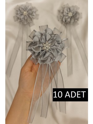 SırmalıHome Gelin Bohçası Için Büyük Çiçekli ve Broşlu 10 Adet Gümüş Bohça Çiçeği Bohça Süsü Nişan Süsü Kına