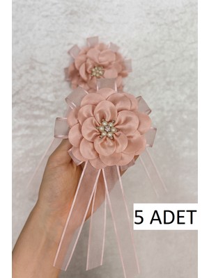 SırmalıHome Gelin Bohçası Için Büyük Çiçekli ve Broşlu 5 Adet Pudra Bohça Çiçeği Bohça Süsü Nişan Süsü Kına