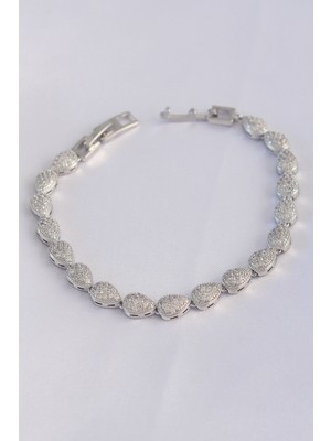 Marsilyan Vip Seri Pirinç Zirkon Taşlı Gümüş Renk Damla Model Bileklik