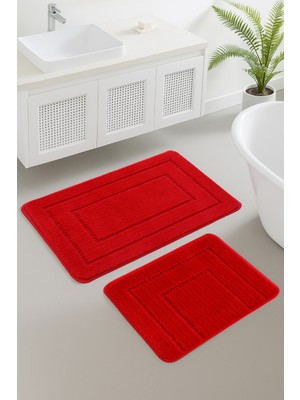 Konfor Halı Doğal Kaymaz Taban Banyo Paspas Seti Uzun Ömürlü Yumuşak Dokulu Su Emici Yıkanabilir Çerçeve Set 50X80-50X40