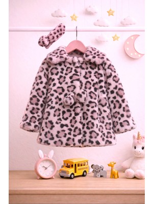 DeKuBaby Leopar Desenli - Bandanalı Peluş Kız Bebek-Çocuk Mont