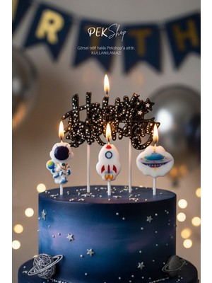 Pekshop Uzay Tema Happy Birthday Mum Seti 4lü Pasta Mumu