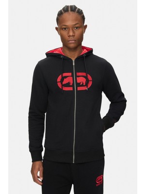 Ecko Unltd. Grayton Siyah Kapüşonlu Fermuarlı Nakışlı Standart Erkek Hırka