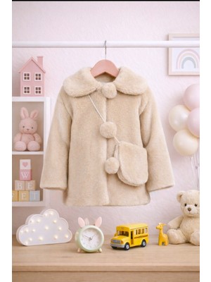 DeKuBaby Yeni Sezon Ponponlu - Çanta Aksesuarlı Kız Çocuk Peluş Mont