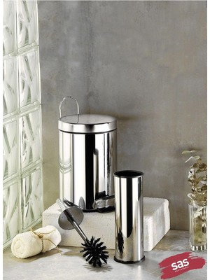 Hepta Collection 3lt Krom 2'li Banyo Seti Pedallı Çöp Kovası Wc Klozet Tuvalet Fırça Seti Banyo Çöp Kovası