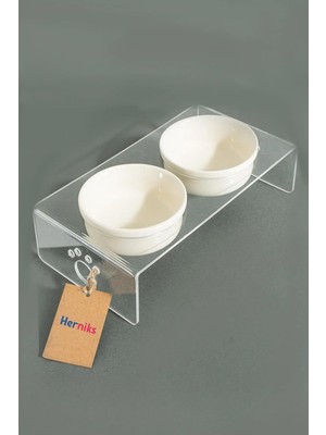 Hepta Collection Herniks Pati Desenli Şeffaf Pleksi ve Seramik Ikili Mama Kabı 30X15 cm (Şeffaf)