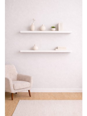 yankı-byeg 90 cm 2li Mat Beyaz Mdf Uçan Duvar Rafı Gizli Bağlantı Kitaplık