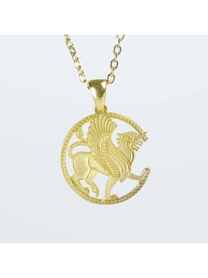 MiraveLux 925 Ayar Gümüş Zincirli Kolye Mitolojik Aslan Figürlü Altın Kaplama Kadın Kolye
