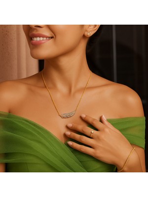 MiraveLux 925 Ayar Gümüş Kadın Kolye Altın Kaplamalı  – Yaprak Figürlü Doğal ve Şık Tasarım