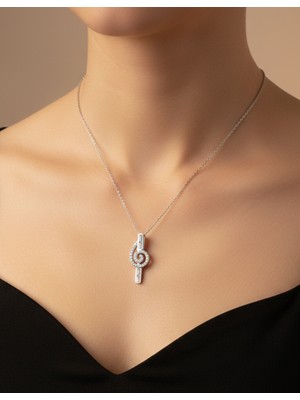 925 Ayar Gümüş Sarmal Baget Nota Tasarım Kadın Kolye