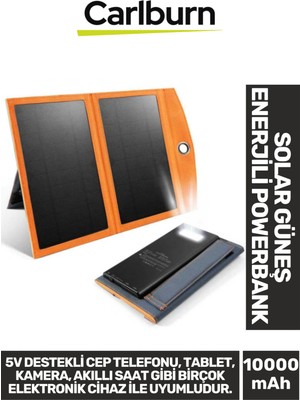 Carlburn Premium Type-C USB Portlu LED Işık Göstergeli Solar Güneş Enerjili Powerbank 10000 Mah