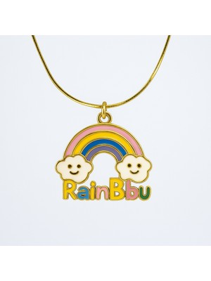 MiraveLux 925 Ayar Gümüş Zincirli Kolye - Gökkuşağı Figürlü Yazılı Detaylı Altın Kaplama Kadın Kolye