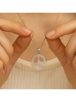 MiraveLux 925 Ayar Barış Sembolü Figürlü Gümüş Kadın Kolye
