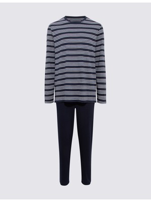 Marks & Spencer Saf Pamuk Çizgili Pijama Takımı