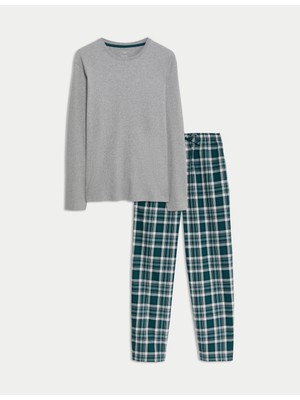 Marks & Spencer Saf Pamuklu Kareli Pijama Takımı