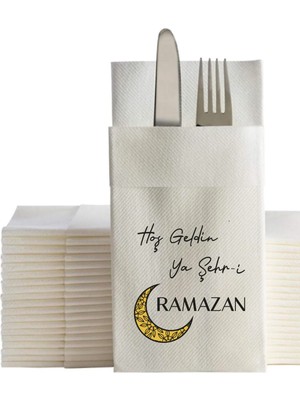 NapkinStore Hoş Geldin Ya Şehri Ramazan Baskılı Airliad Kumaş Peçete 12 Adet