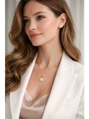 Myth Atelier Pearl Altın Kaplama Inci Kolye ve Küpe Seti - Zarif, Sevgililer Günü, Hediye