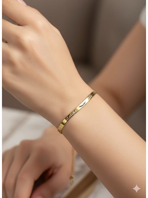 Papatya Silver 925 Ayar Özel Isimli Italyan Yassı Zincir Bileklik.rose.gold.rodaj Yassı
