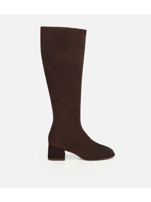 Hotiç 01CIH318760A480 KADIN Süet Deri Kahverengi Lastik Detaylı Düz Çizme