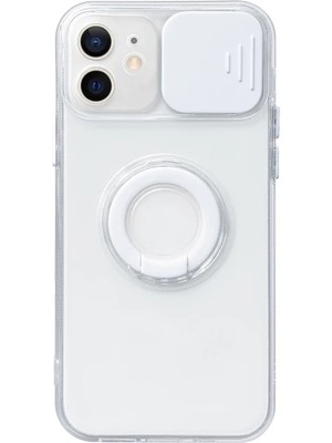 Pazarcan Ally iPhone 11 6.1inç Kılıf Sürgülü Kamera Lens Korumalı Yüzük Standlı Silikon Kılıf-(5775)
