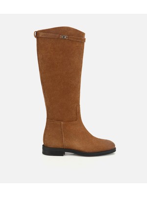 Hotiç 01CIH317780A410 KADIN  Süet Deri Taba  Kemer Detaylı Düz Çizme