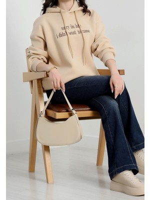 f.kereci 3 Iplik Kapşonlu Nakışlı Sweatshirt – Bej Kahve