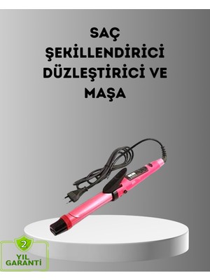 Pazarcan 2’si 1 Arada Saç Düzleştirici ve Maşa – 5 Isı Seviyesi Seramik Kaplama Döner Kablolu Ergonomik Tasa