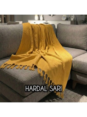 Luwino Home Hardal Renk Koltuk Örtüsü %100 Pamuk Çizgili Modern Desen 180X200 cm Solmaya Dayanıklı