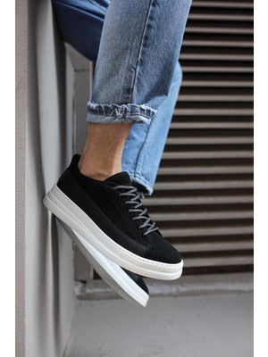 Pazarcan Sneakers Ayakkabı Siyah Süet (Beyaz Taban)