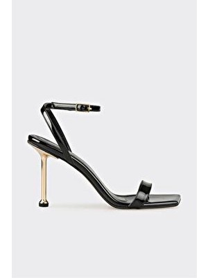 Elle Siyah Kadın Topuklu Sandalet 10 cm Topuk Boyu ile Şık ve Rahat Poliüretan Tasarım