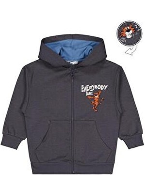 Civil Boys Civil Baskılı Hırka %100 Pamuk Gri Renk Uzun Kol Desenli Erkek Çocuk