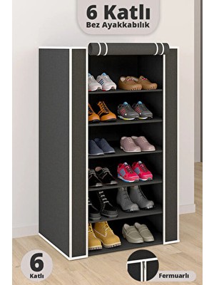 Meleni Home 6 Katlı Bez Ayakkabılık Gri Şık Görünüm ve Geniş Kapasite ile Düzenleyici Raf